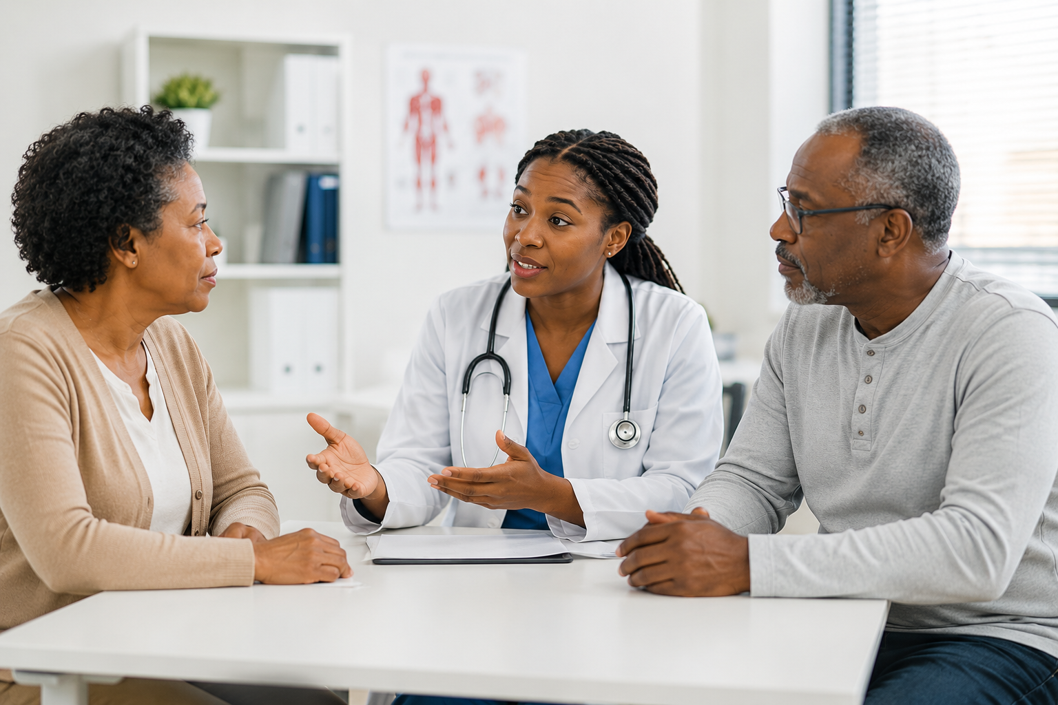 Provider discussing chronic condition management with patients at Evolve Health Partners