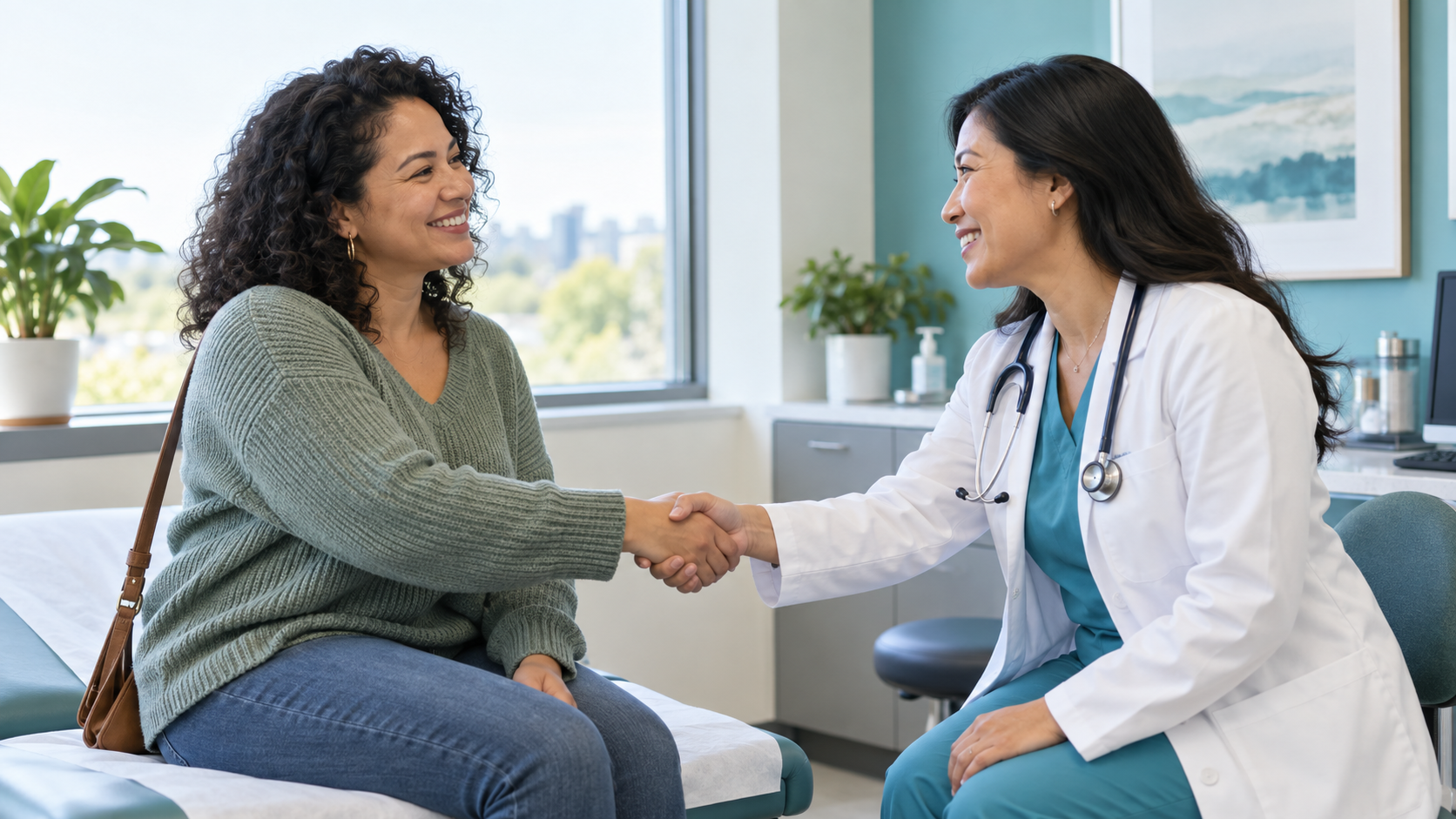 Adult patient beginning a positive relationship with a new primary care clinician